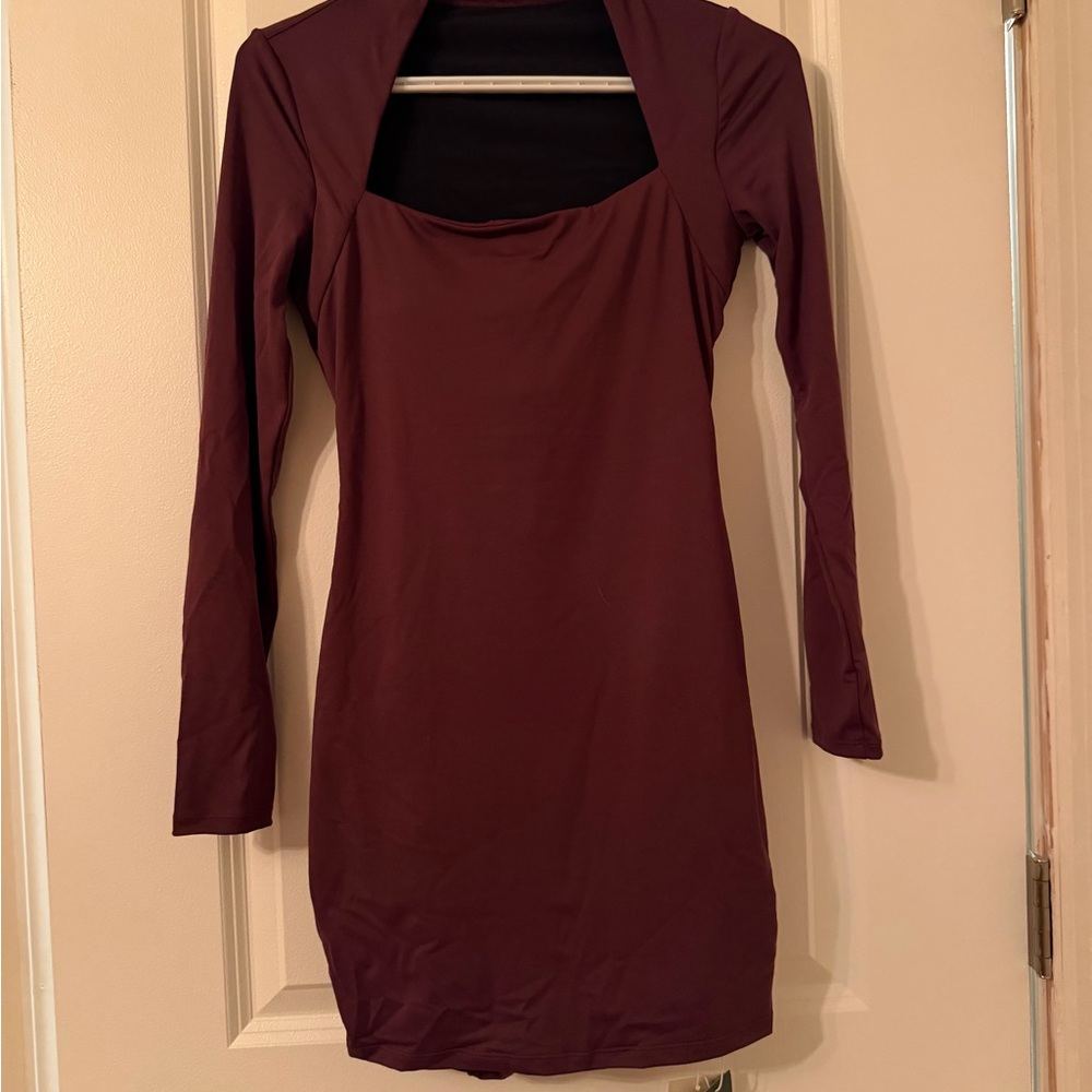 HALARA Long Sleeve Square Neck Bodycon slip dress.